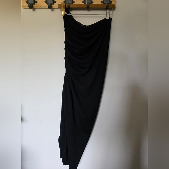 Donna Karan New York Women's Black Asymmetrical Lined Ruched Midi Dress Size 4 - Picture 3 of 7